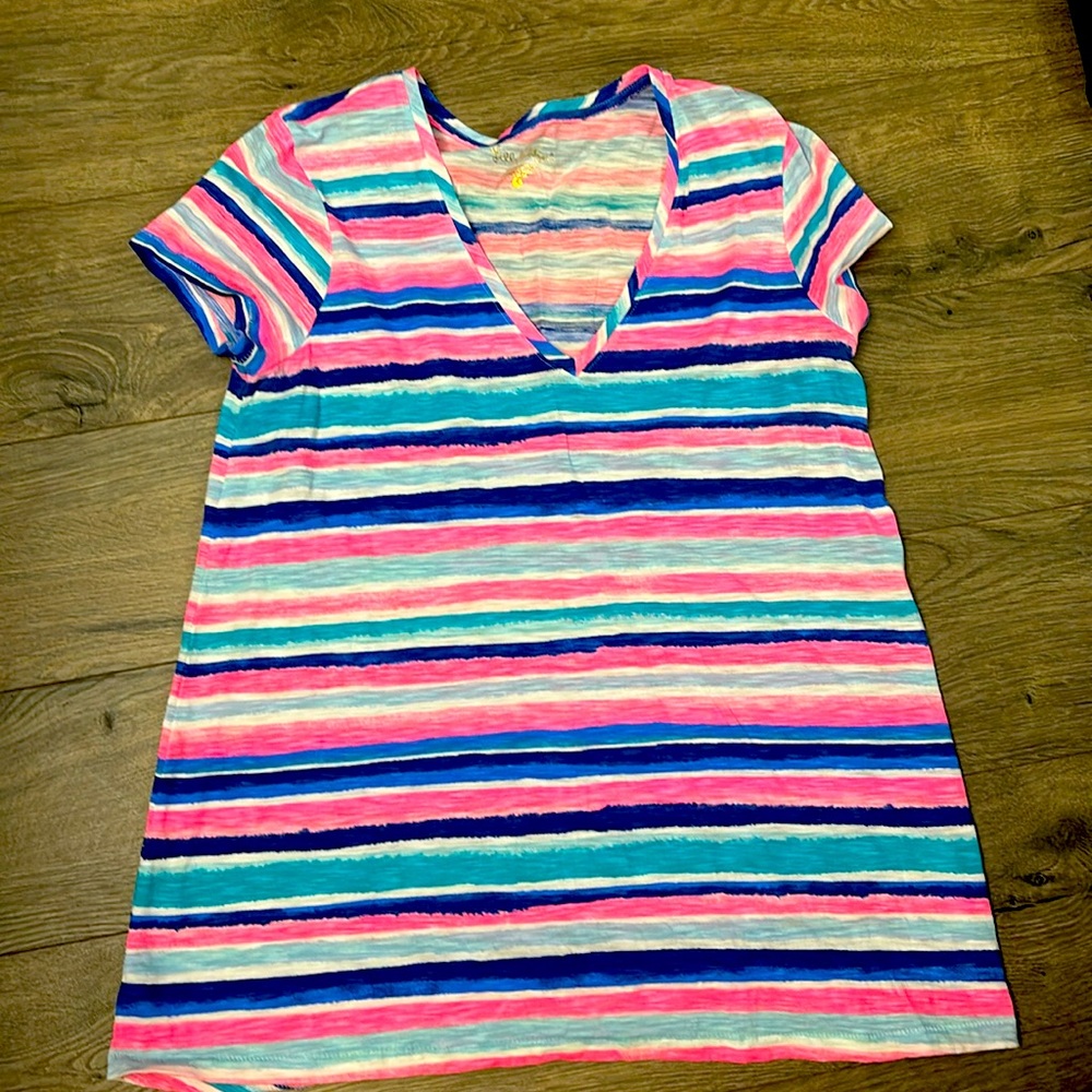 Lilly Pulitzer striped V-Neck shirt-Size S